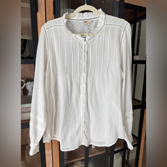 Faherty Willa Blouse peasant ruffle collar long sleeve cotton top loose agoya - Picture 1 of 12